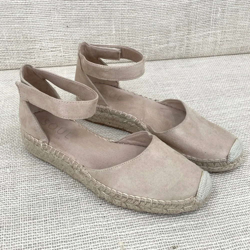 SOUL Naturalizer Wren Espadrille Flats Taupe Ankle Strap Sandals‎ Womens 8.5M